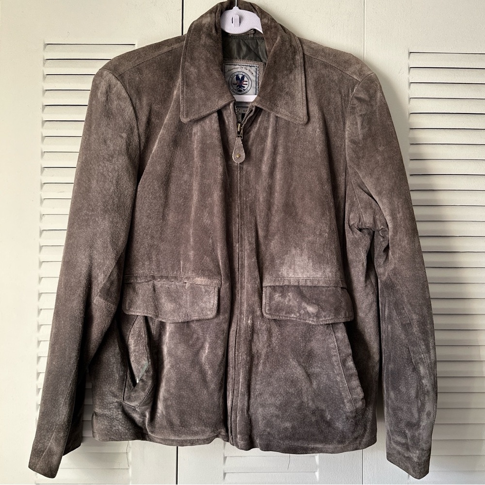Adventures On The Wing Gray Leather Suede Pockets Zip Up Classic Jacket Large